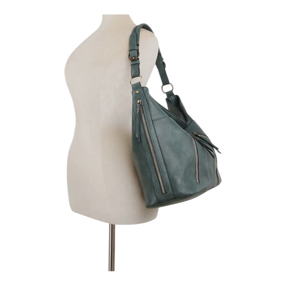 NWT Vegan Leather Shoulder Bag Tote! Dusty Blue! - Picture 5 of 7